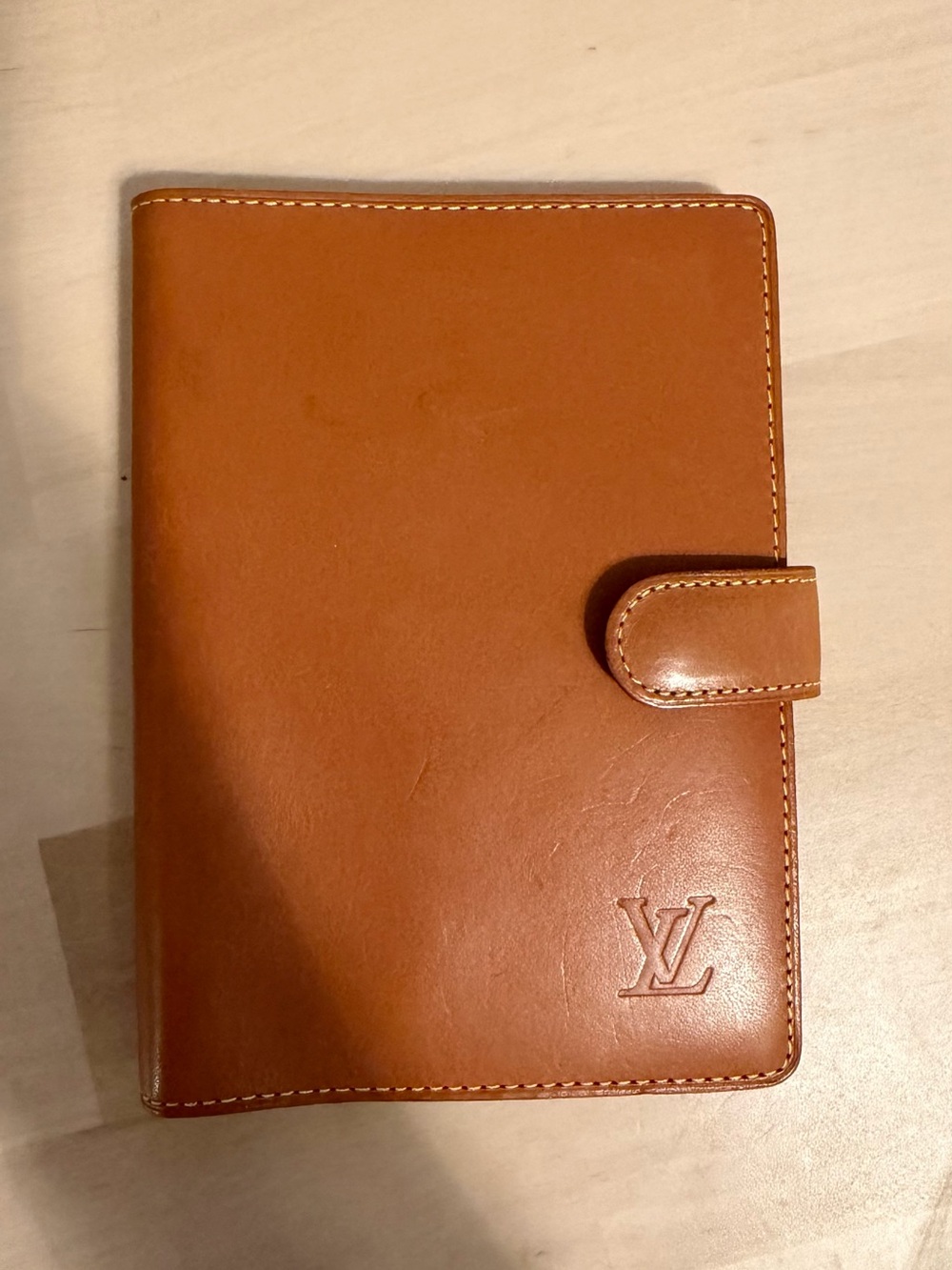 Louis Vuitton Tan Leather Agenda Organizer/Passport Book Cover with Snap Strap